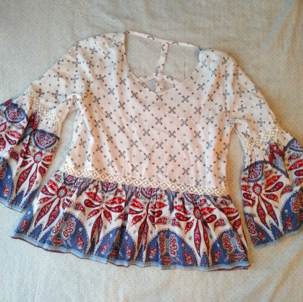 Umgee Bell Sleeve Top Boho Vibes Size Small